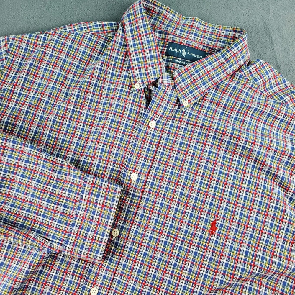 Ralph Lauren Classic Fit Plaid Button-Down Shirt Long Sleeve Red Blue 3XB‎ Big